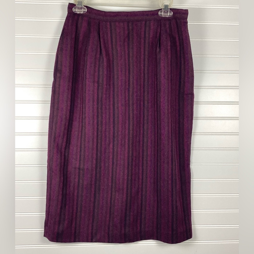 Spitalnick& Co. Vintage 100% Wool Midi Pencil Skirt purple, black striped Sz  12
